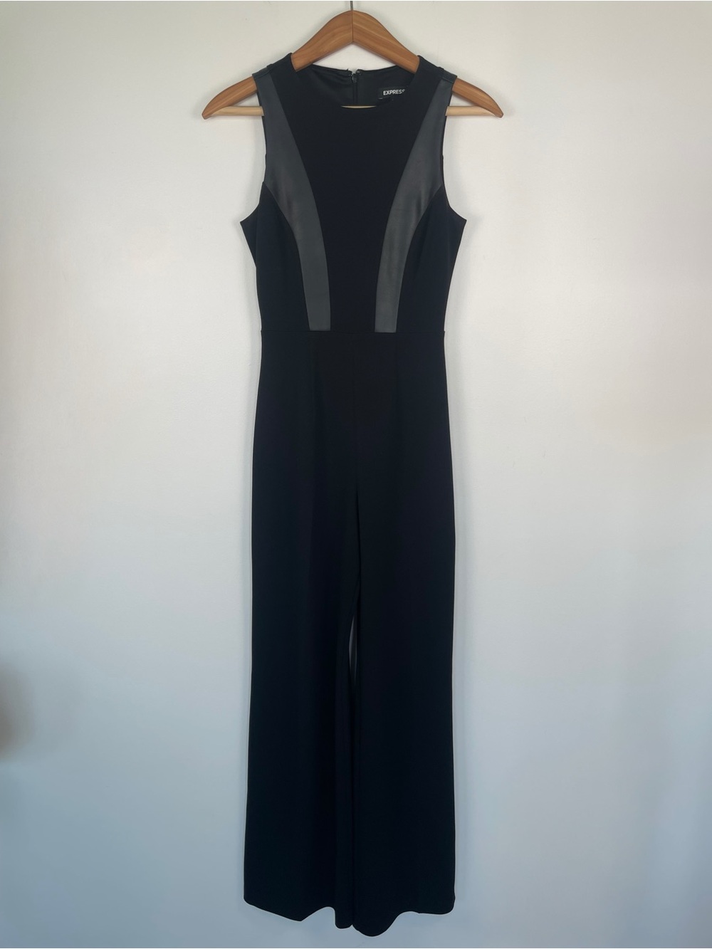 Express Black Wide Leg Sleeveless Jumpsuit Faux Leather XS Minimalist Monochrome